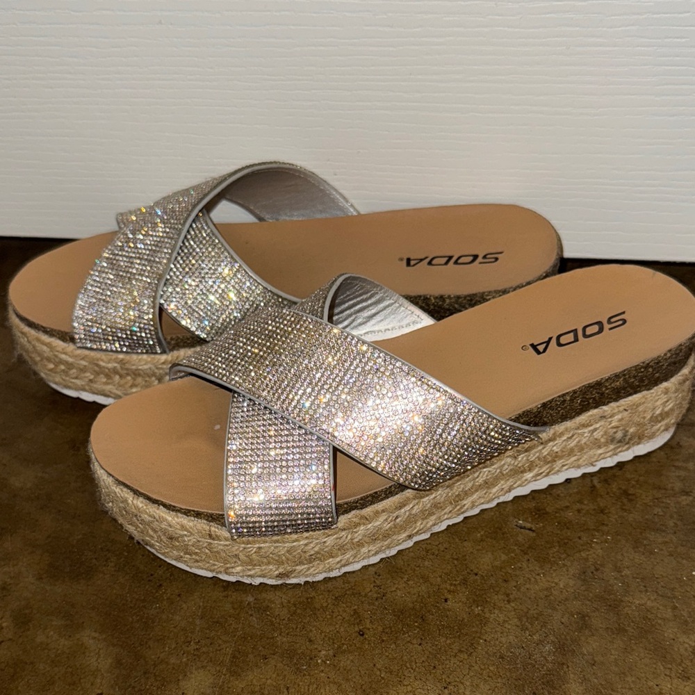 Soda Women's Glittering Silver Espadrille Sandals